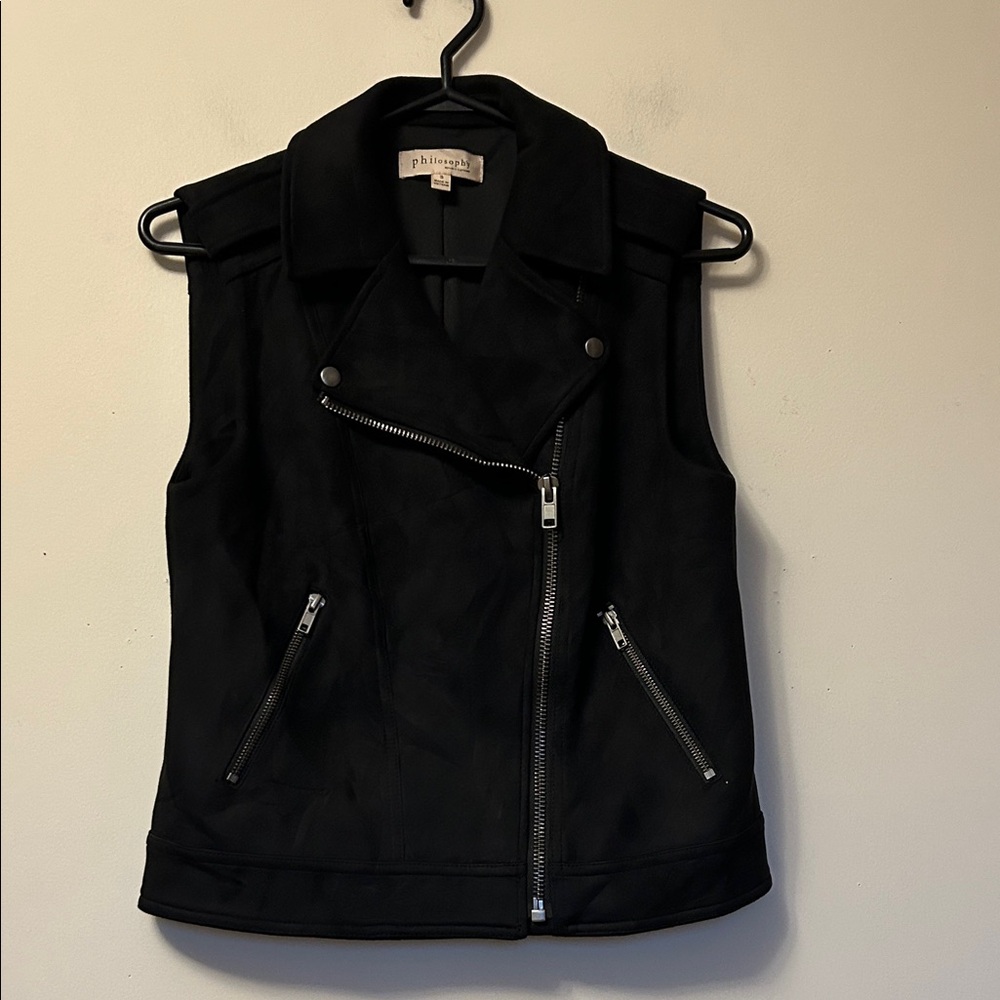 Philosophy near new soft black faux suede vest with brasstone zips/snaps size S